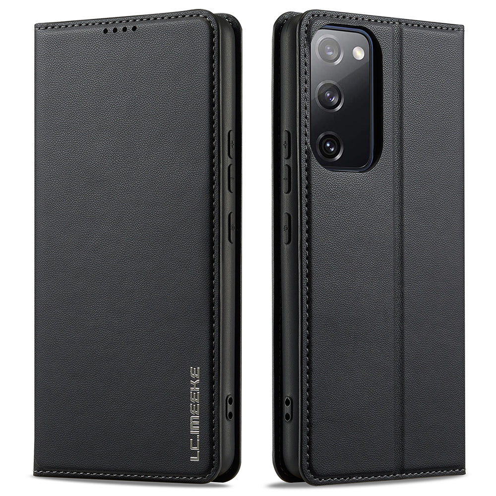 LC.IMEEKE L1 Series for Samsung Galaxy S20 FE 2022 / S20 FE 5G / S20 FE / S20 Lite Case Leather Wallet Stand Phone Cover - Black
