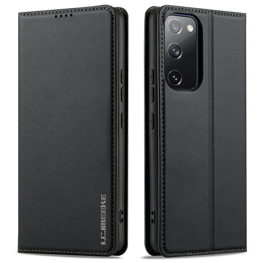 LC.IMEEKE L1 Series for Samsung Galaxy S20 FE 2022 / S20 FE 5G / S20 FE / S20 Lite Case Leather Wallet Stand Phone Cover - Black