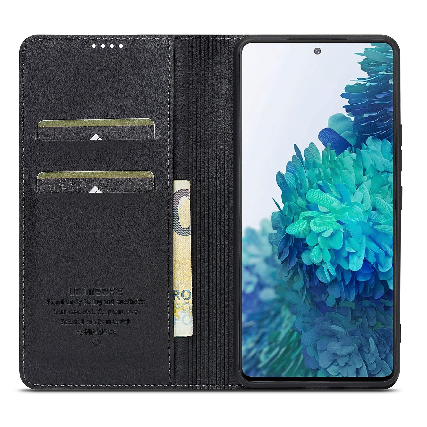 LC.IMEEKE L1 Series for Samsung Galaxy S20 FE 2022 / S20 FE 5G / S20 FE / S20 Lite Case Leather Wallet Stand Phone Cover - Black