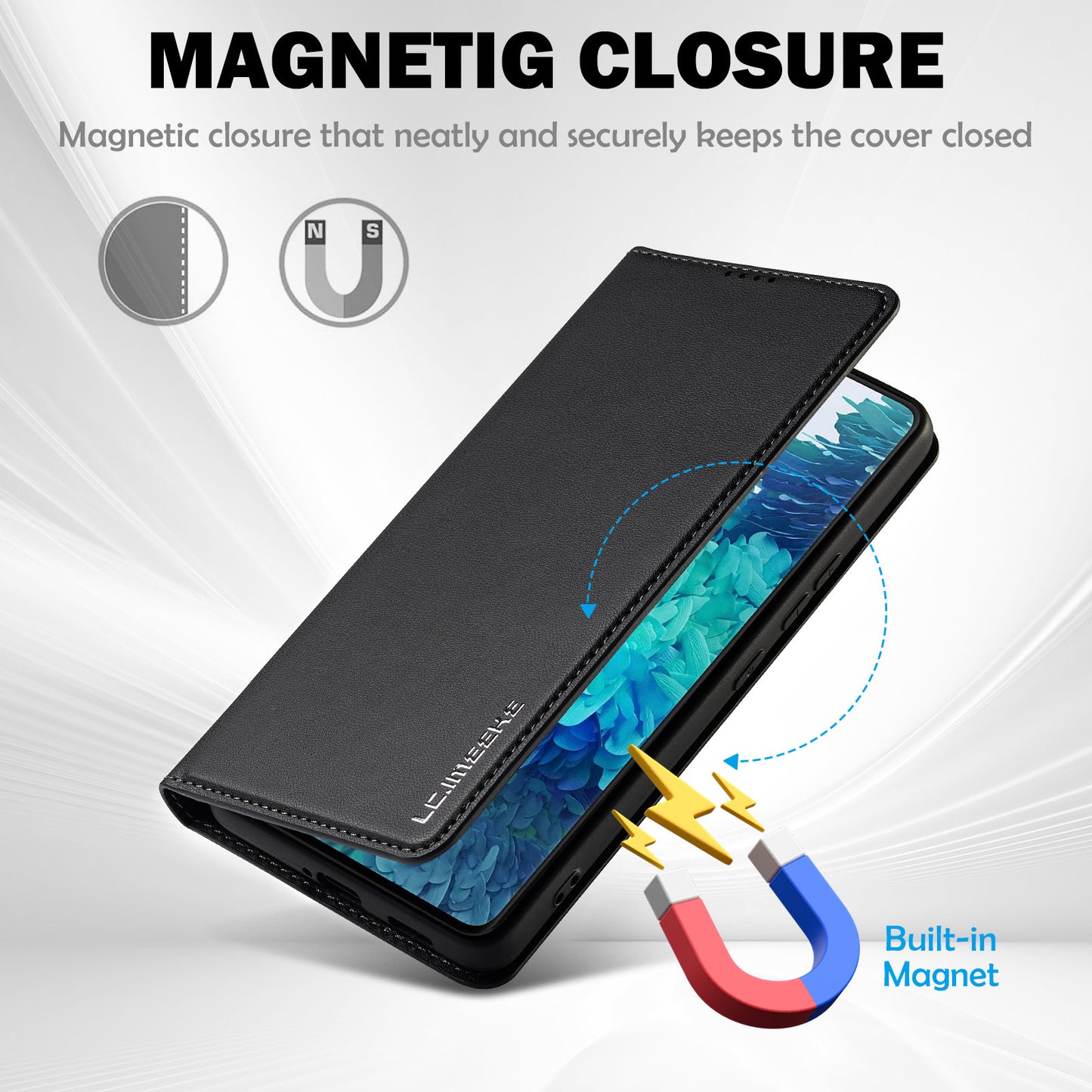 LC.IMEEKE L1 Series for Samsung Galaxy S20 FE 2022 / S20 FE 5G / S20 FE / S20 Lite Case Leather Wallet Stand Phone Cover - Black