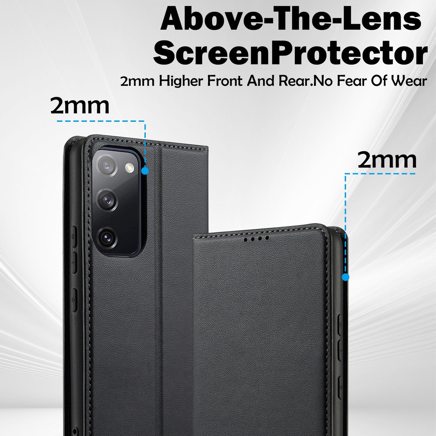LC.IMEEKE L1 Series for Samsung Galaxy S20 FE 2022 / S20 FE 5G / S20 FE / S20 Lite Case Leather Wallet Stand Phone Cover - Black