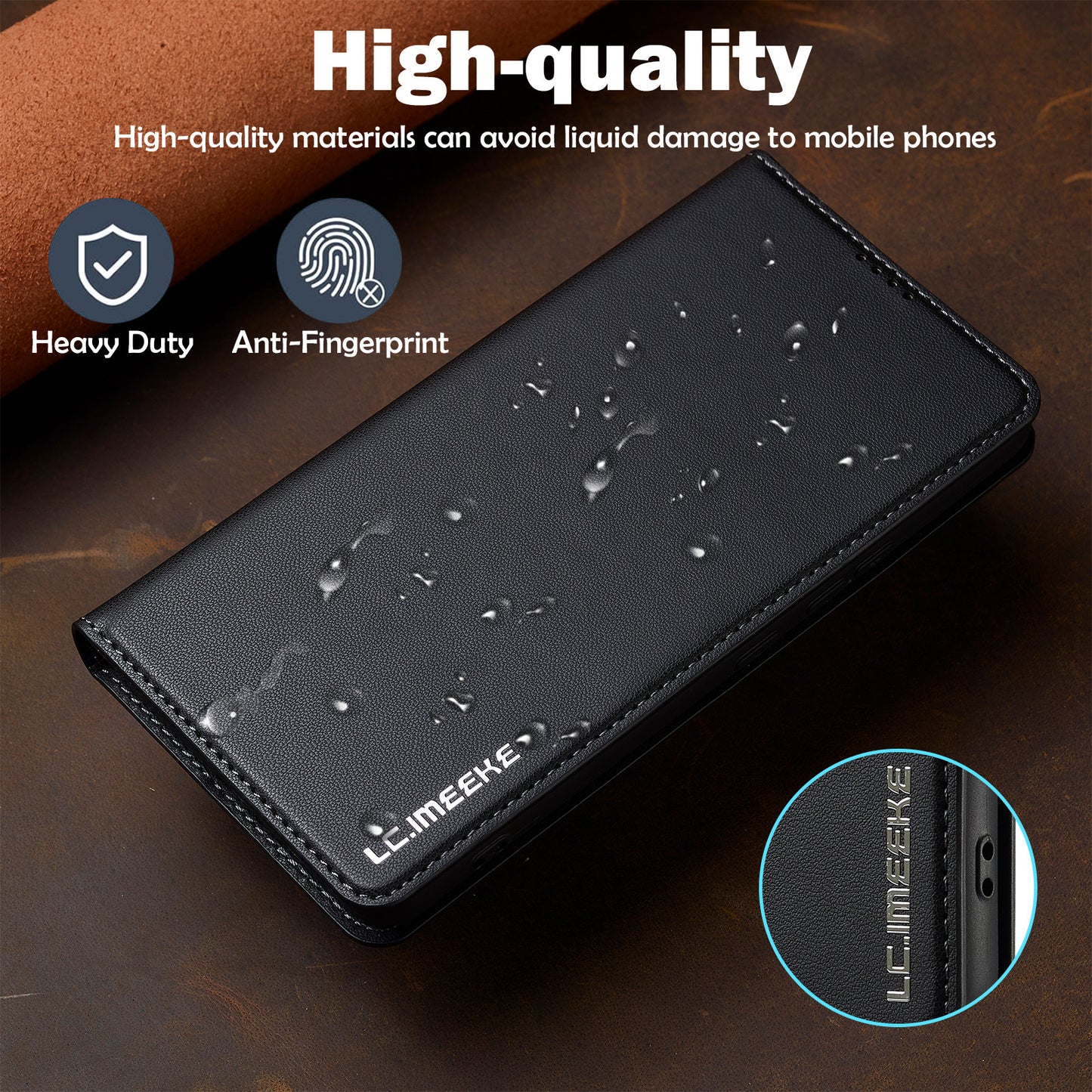 LC.IMEEKE L1 Series for Samsung Galaxy S20 FE 2022 / S20 FE 5G / S20 FE / S20 Lite Case Leather Wallet Stand Phone Cover - Black