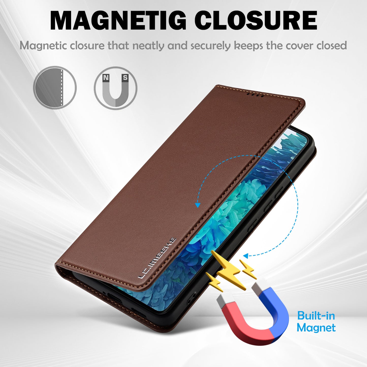 LC.IMEEKE L1 Series for Samsung Galaxy S20 FE 2022 / S20 FE 5G / S20 FE / S20 Lite Case Leather Wallet Stand Phone Cover - Brown