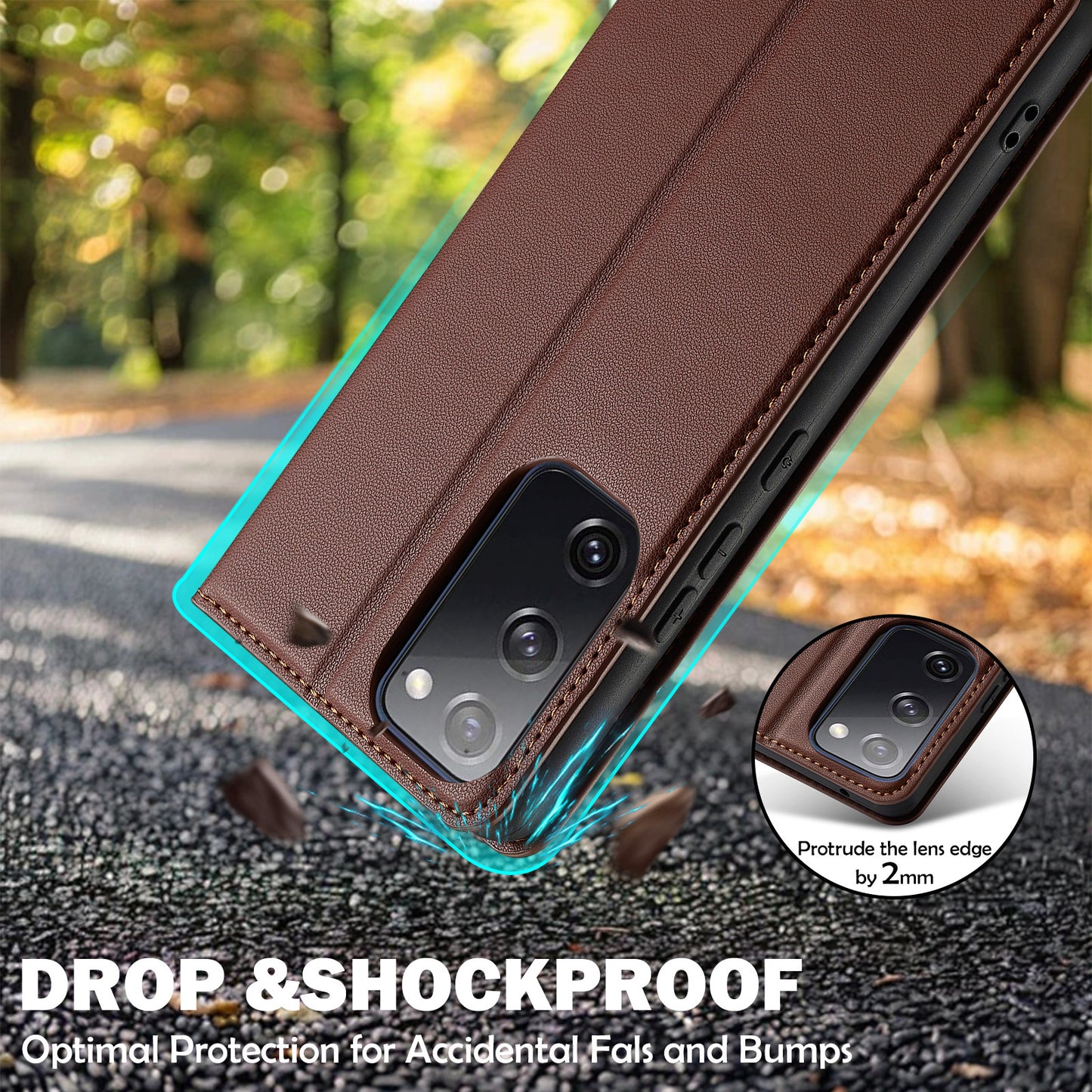 LC.IMEEKE L1 Series for Samsung Galaxy S20 FE 2022 / S20 FE 5G / S20 FE / S20 Lite Case Leather Wallet Stand Phone Cover - Brown