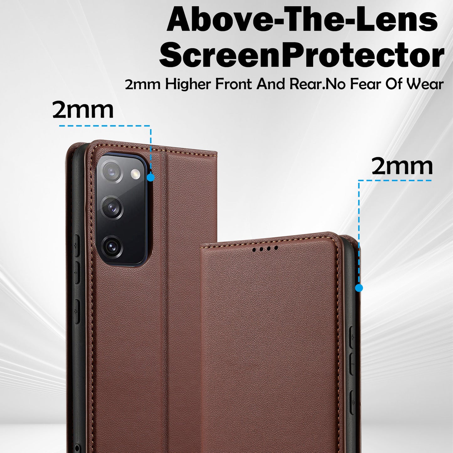 LC.IMEEKE L1 Series for Samsung Galaxy S20 FE 2022 / S20 FE 5G / S20 FE / S20 Lite Case Leather Wallet Stand Phone Cover - Brown