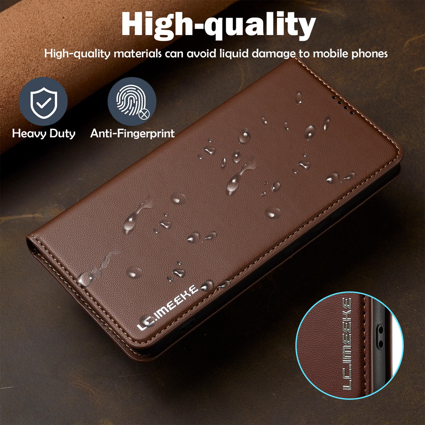 LC.IMEEKE L1 Series for Samsung Galaxy S20 FE 2022 / S20 FE 5G / S20 FE / S20 Lite Case Leather Wallet Stand Phone Cover - Brown