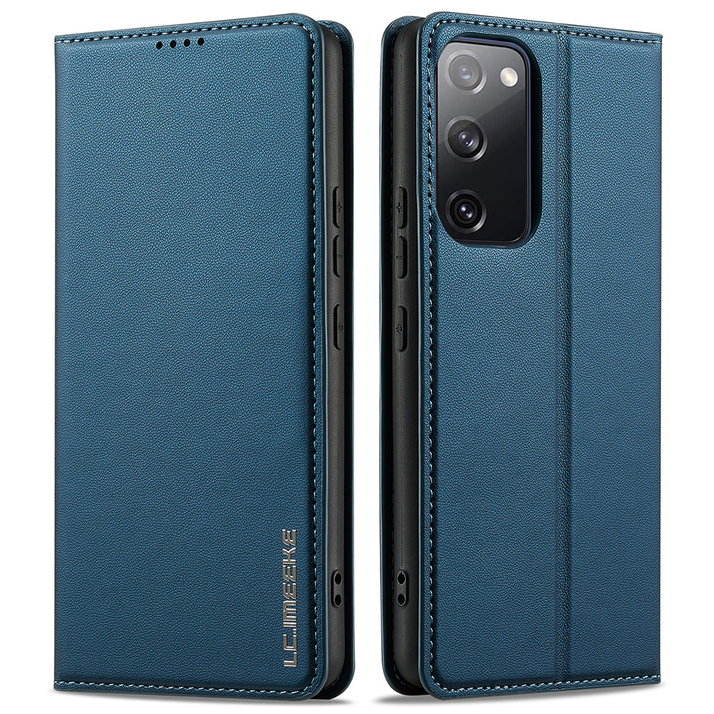 LC.IMEEKE L1 Series for Samsung Galaxy S20 FE 2022 / S20 FE 5G / S20 FE / S20 Lite Case Leather Wallet Stand Phone Cover - Blue