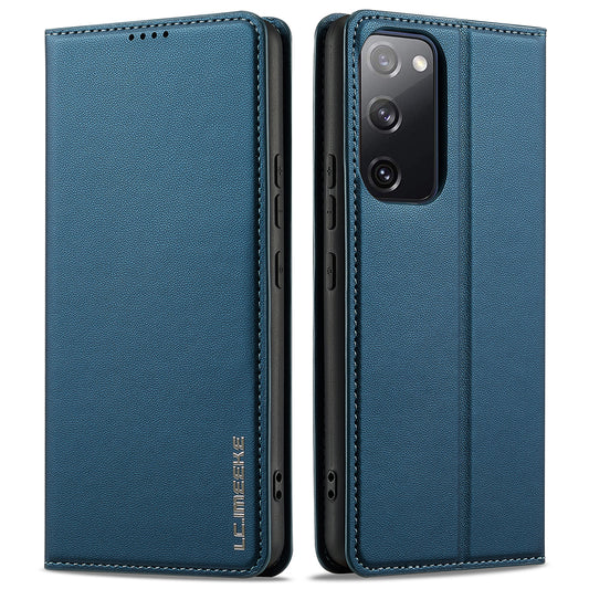 LC.IMEEKE L1 Series for Samsung Galaxy S20 FE 2022 / S20 FE 5G / S20 FE / S20 Lite Case Leather Wallet Stand Phone Cover - Blue