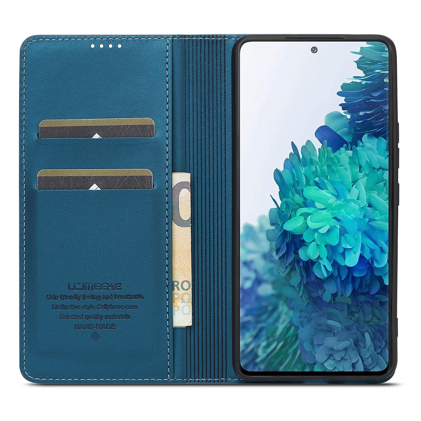 LC.IMEEKE L1 Series for Samsung Galaxy S20 FE 2022 / S20 FE 5G / S20 FE / S20 Lite Case Leather Wallet Stand Phone Cover - Blue