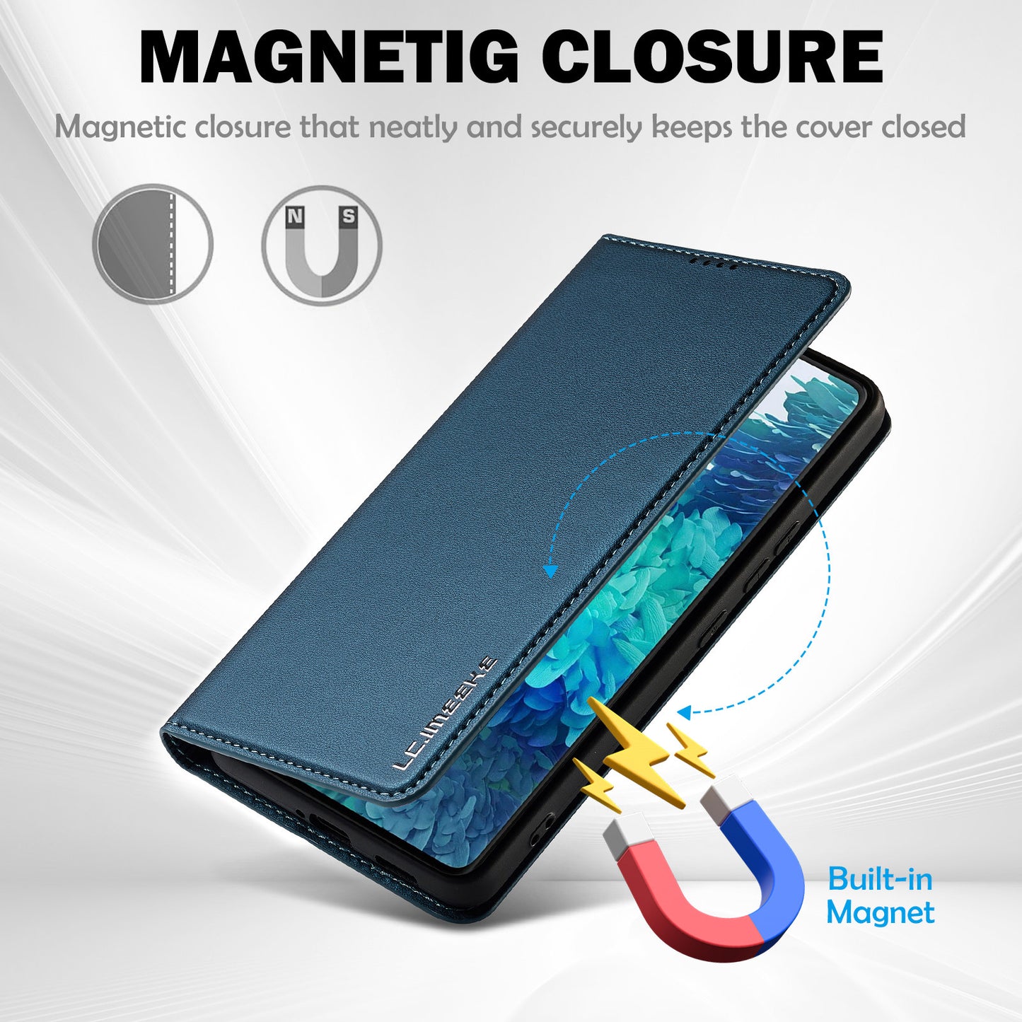 LC.IMEEKE L1 Series for Samsung Galaxy S20 FE 2022 / S20 FE 5G / S20 FE / S20 Lite Case Leather Wallet Stand Phone Cover - Blue