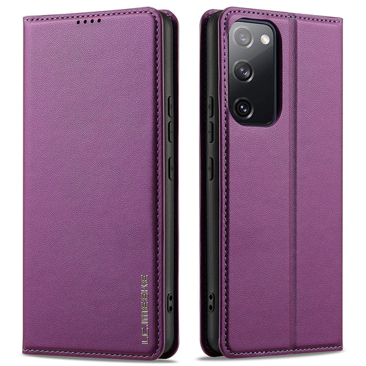 LC.IMEEKE L1 Series for Samsung Galaxy S20 FE 2022 / S20 FE 5G / S20 FE / S20 Lite Case Leather Wallet Stand Phone Cover - Purple