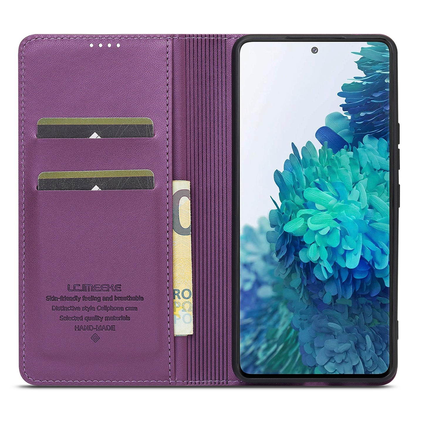LC.IMEEKE L1 Series for Samsung Galaxy S20 FE 2022 / S20 FE 5G / S20 FE / S20 Lite Case Leather Wallet Stand Phone Cover - Purple