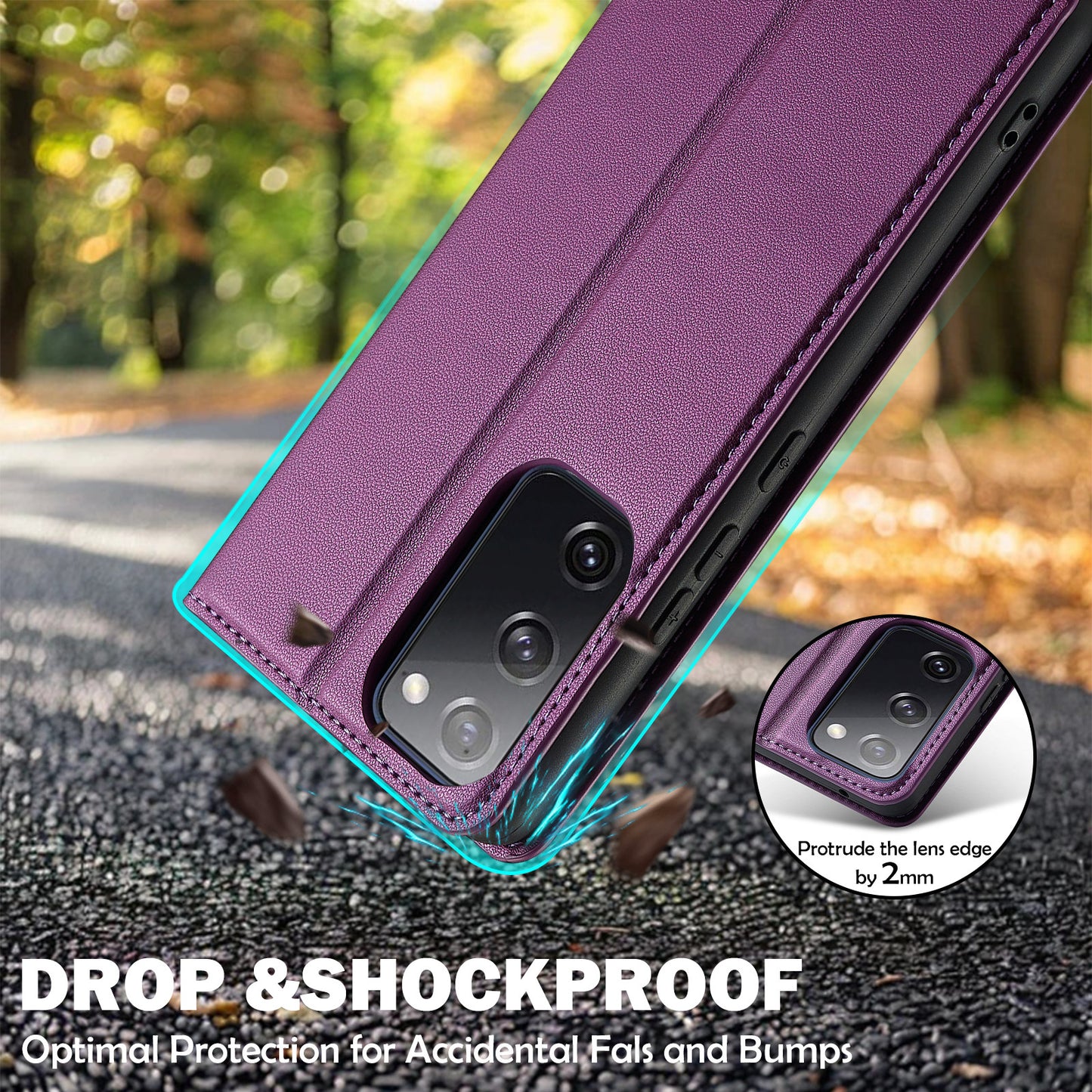 LC.IMEEKE L1 Series for Samsung Galaxy S20 FE 2022 / S20 FE 5G / S20 FE / S20 Lite Case Leather Wallet Stand Phone Cover - Purple