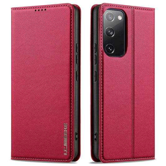 LC.IMEEKE L1 Series for Samsung Galaxy S20 FE 2022 / S20 FE 5G / S20 FE / S20 Lite Case Leather Wallet Stand Phone Cover - Red