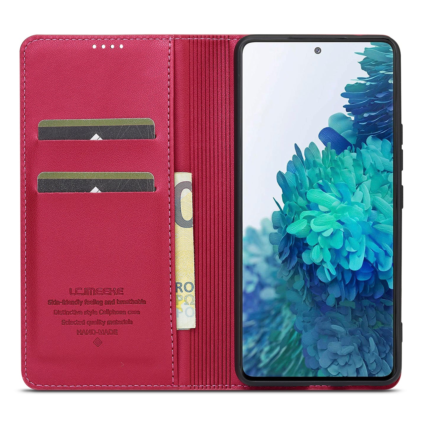 LC.IMEEKE L1 Series for Samsung Galaxy S20 FE 2022 / S20 FE 5G / S20 FE / S20 Lite Case Leather Wallet Stand Phone Cover - Red