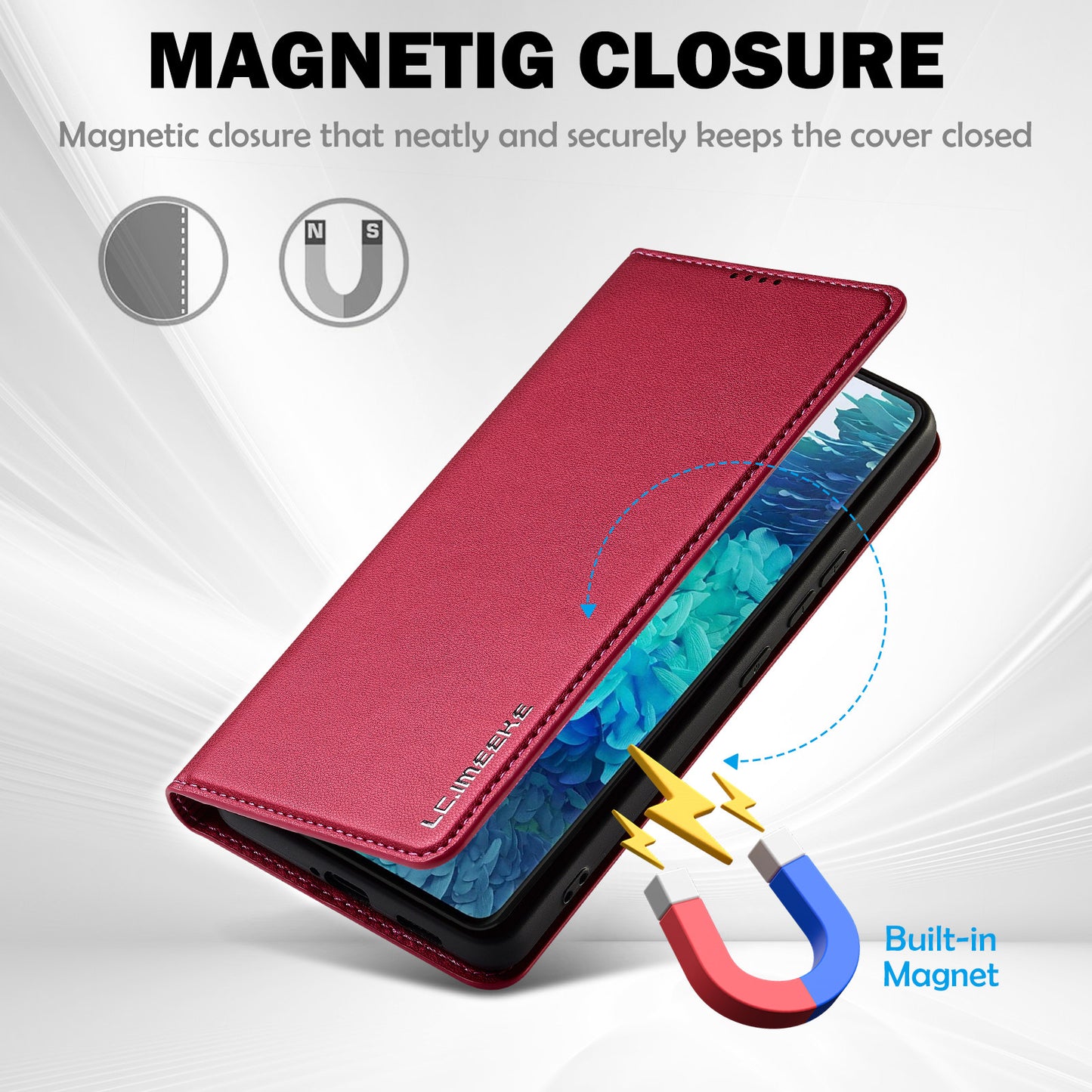 LC.IMEEKE L1 Series for Samsung Galaxy S20 FE 2022 / S20 FE 5G / S20 FE / S20 Lite Case Leather Wallet Stand Phone Cover - Red