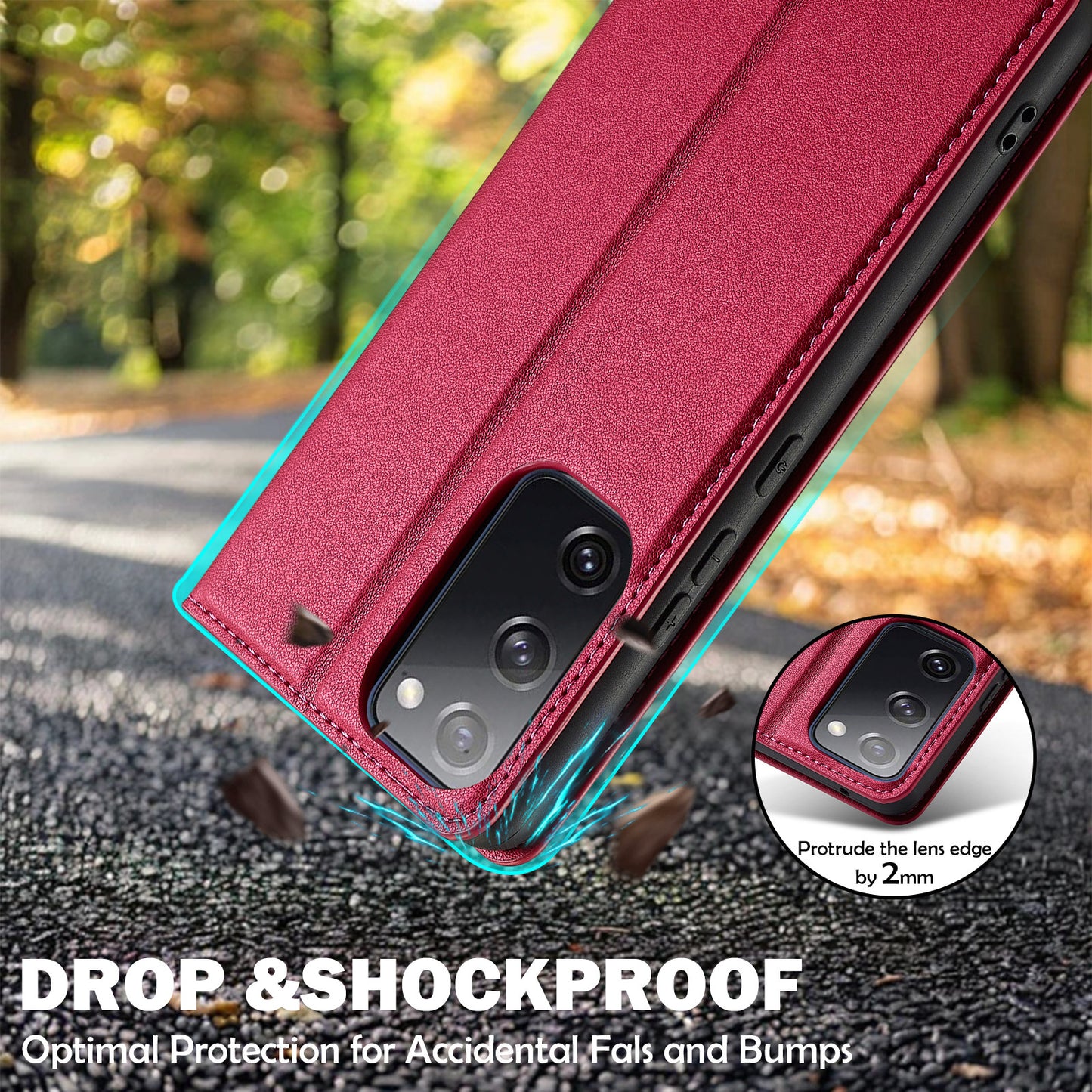 LC.IMEEKE L1 Series for Samsung Galaxy S20 FE 2022 / S20 FE 5G / S20 FE / S20 Lite Case Leather Wallet Stand Phone Cover - Red