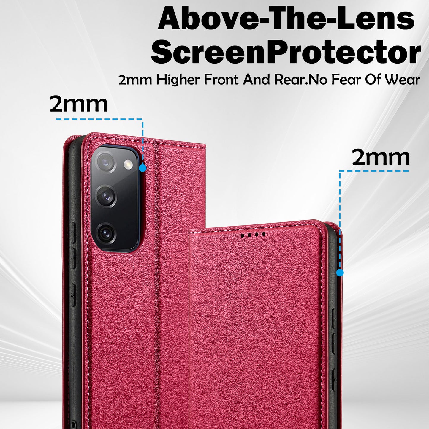 LC.IMEEKE L1 Series for Samsung Galaxy S20 FE 2022 / S20 FE 5G / S20 FE / S20 Lite Case Leather Wallet Stand Phone Cover - Red