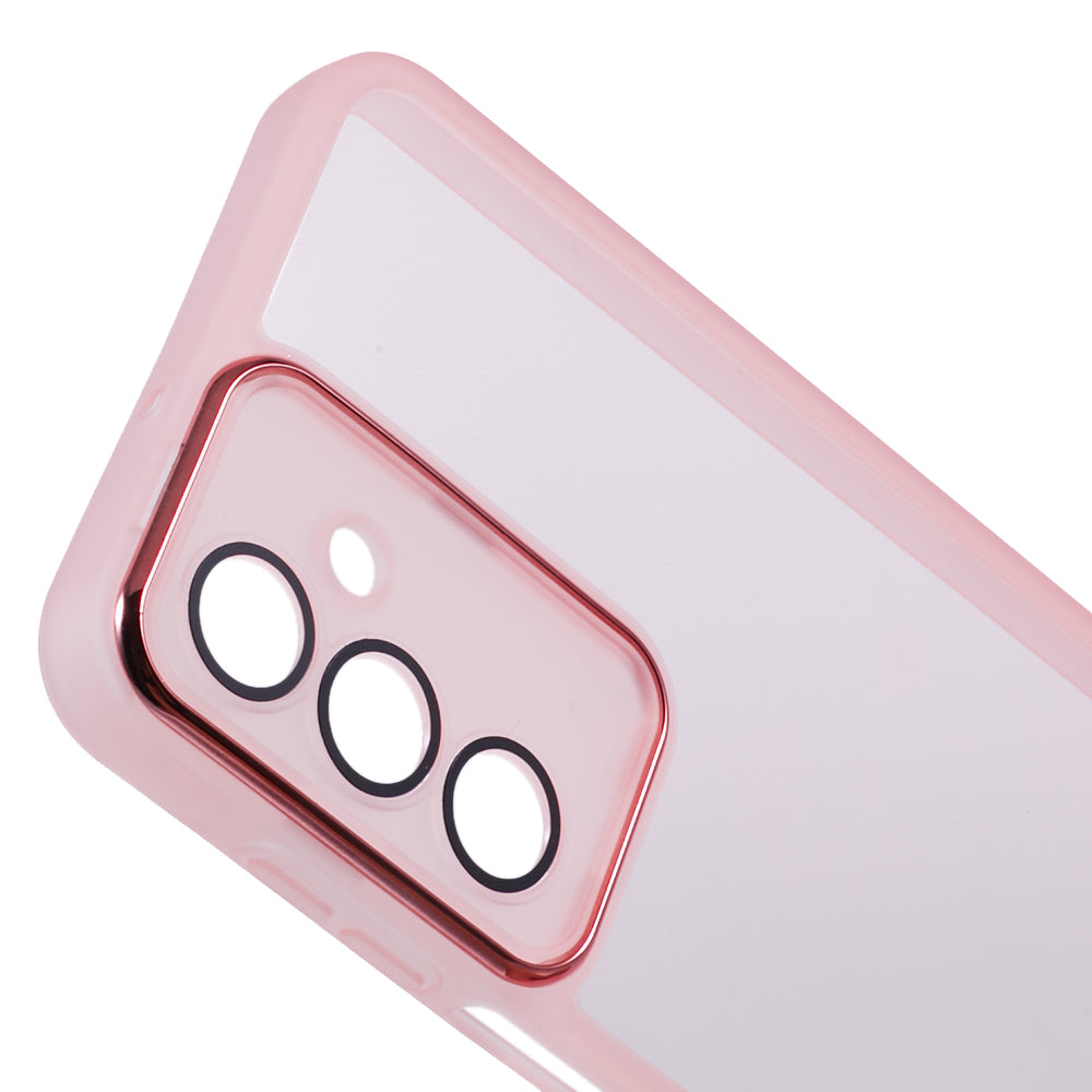 DKSM Series For Samsung Galaxy A16 5G / A16 4G Case Electroplated Camera Frame TPU Phone Cover - Transparent Pink