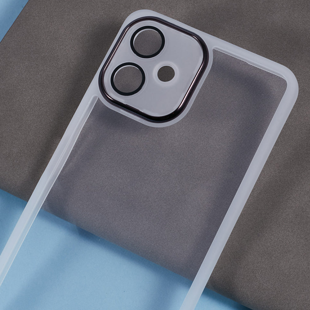 DKSM Series For Samsung Galaxy A06 Case Electroplated Camera Frame TPU Phone Cover - Transparent White
