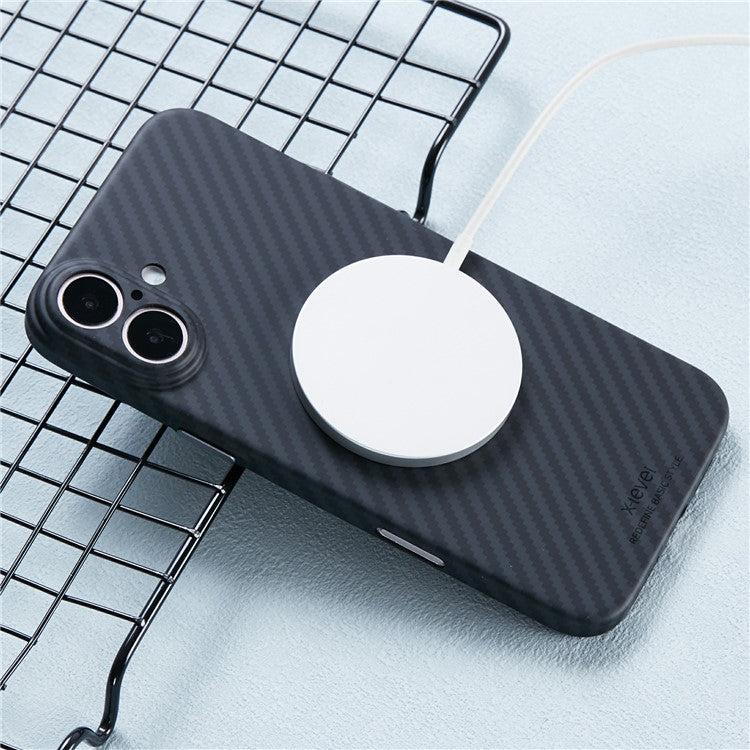 X-LEVEL For iPhone 16 Magnetic Case Ultra-Thin PC Hard Phone Cover Carbon Fiber Texture - Black