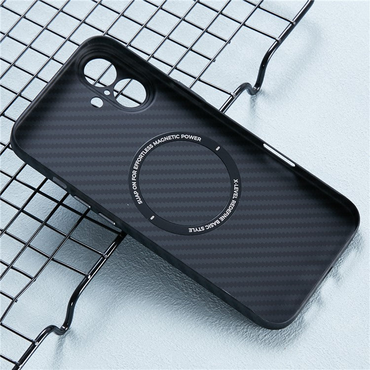 X-LEVEL For iPhone 16 Magnetic Case Ultra-Thin PC Hard Phone Cover Carbon Fiber Texture - Black