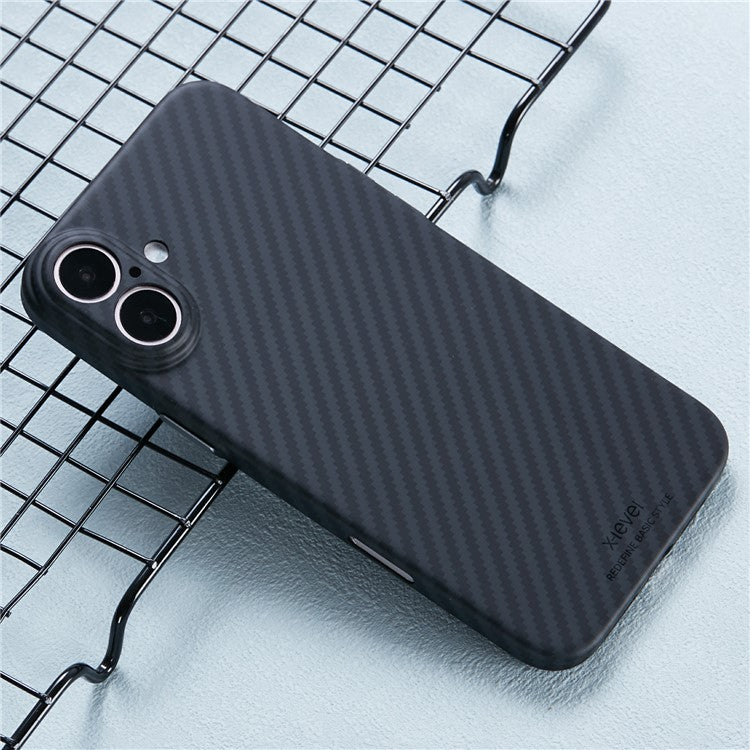 X-LEVEL For iPhone 16 Magnetic Case Ultra-Thin PC Hard Phone Cover Carbon Fiber Texture - Black