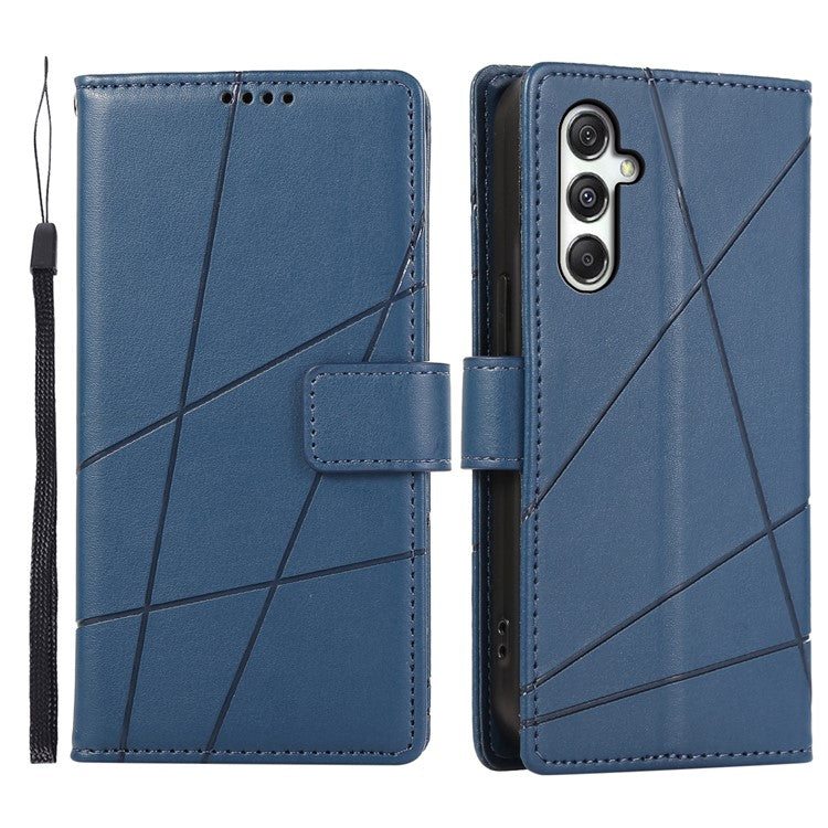 DF-06 For Samsung Galaxy M35 5G Phone Case Line Imprint Leather Wallet Cover - Blue