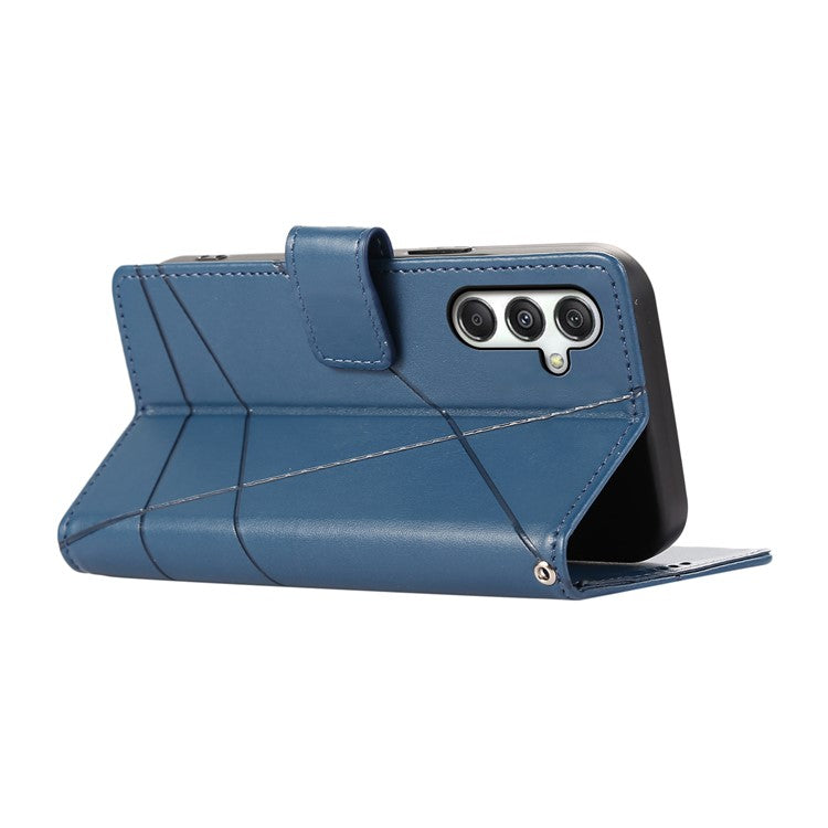 DF-06 For Samsung Galaxy M35 5G Phone Case Line Imprint Leather Wallet Cover - Blue