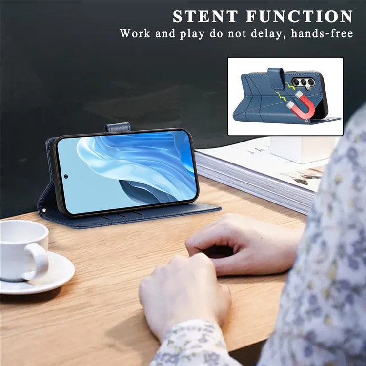 DF-06 For Samsung Galaxy M35 5G Phone Case Line Imprint Leather Wallet Cover - Blue