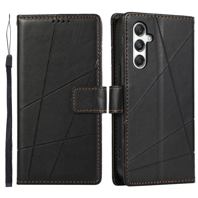 DF-06 For Samsung Galaxy M35 5G Phone Case Line Imprint Leather Wallet Cover - Black
