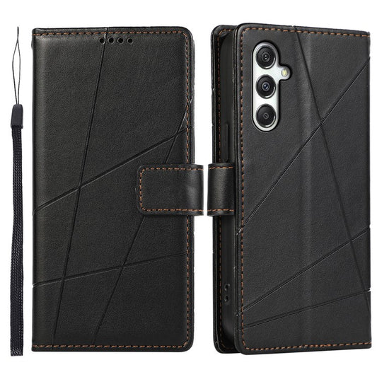 DF-06 For Samsung Galaxy M35 5G Phone Case Line Imprint Leather Wallet Cover - Black