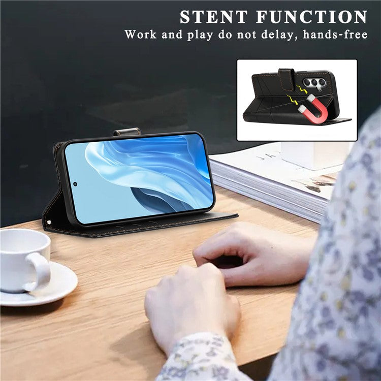 DF-06 For Samsung Galaxy M35 5G Phone Case Line Imprint Leather Wallet Cover - Black