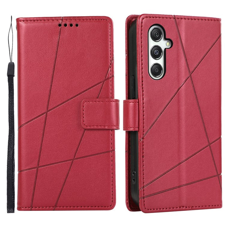 DF-06 For Samsung Galaxy M35 5G Phone Case Line Imprint Leather Wallet Cover - Red