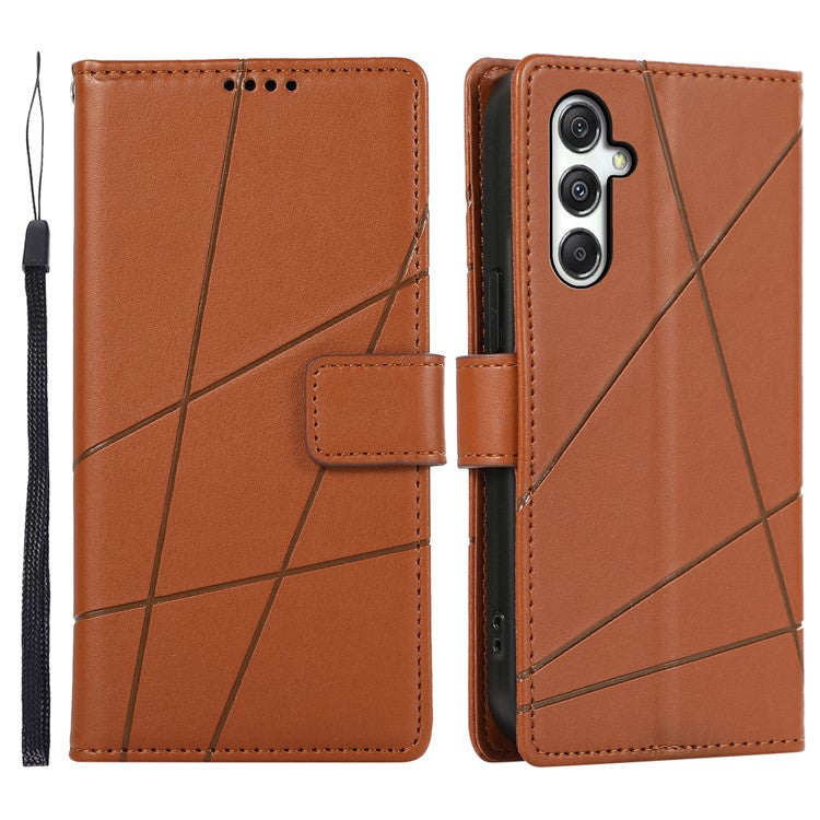 DF-06 For Samsung Galaxy M35 5G Phone Case Line Imprint Leather Wallet Cover - Brown