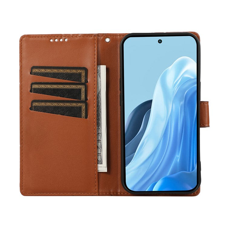 DF-06 For Samsung Galaxy M35 5G Phone Case Line Imprint Leather Wallet Cover - Brown