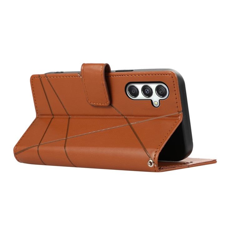 DF-06 For Samsung Galaxy M35 5G Phone Case Line Imprint Leather Wallet Cover - Brown