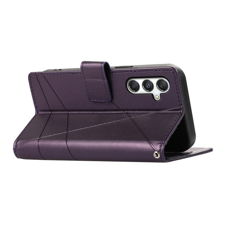 DF-06 For Samsung Galaxy M35 5G Phone Case Line Imprint Leather Wallet Cover - Purple