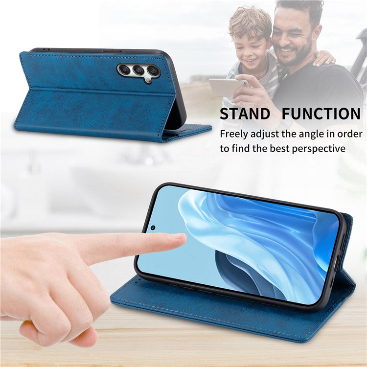 DF-05 For Samsung Galaxy M35 5G Wallet Case RFID Blocking PU Leather Phone Cover - Blue