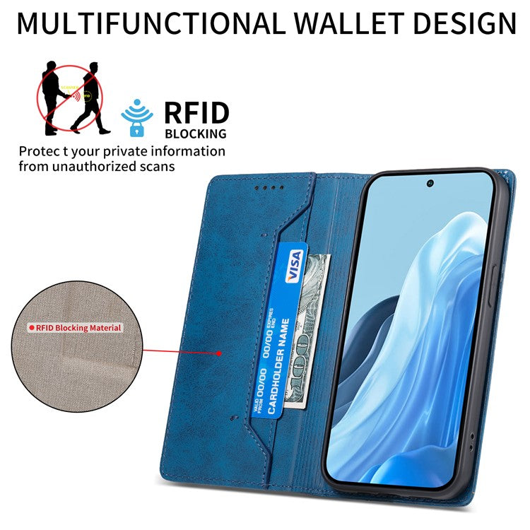 DF-05 For Samsung Galaxy M35 5G Wallet Case RFID Blocking PU Leather Phone Cover - Blue