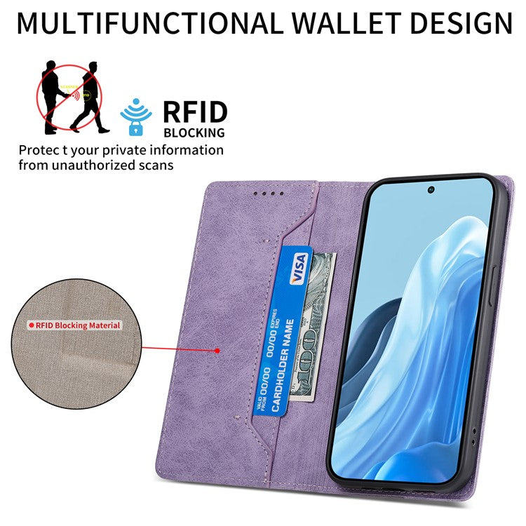 DF-05 For Samsung Galaxy M35 5G Wallet Case RFID Blocking PU Leather Phone Cover - Purple