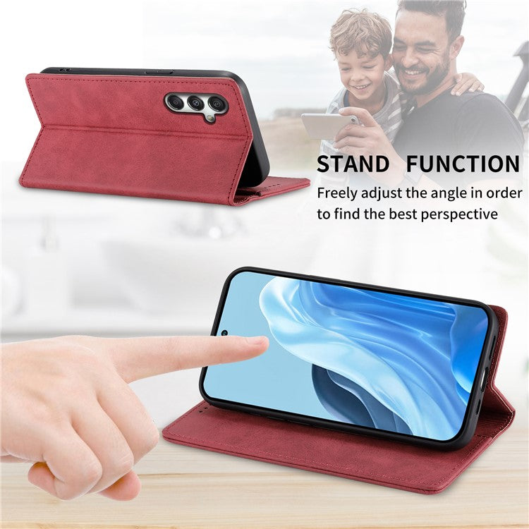 DF-05 For Samsung Galaxy M35 5G Wallet Case RFID Blocking PU Leather Phone Cover - Red