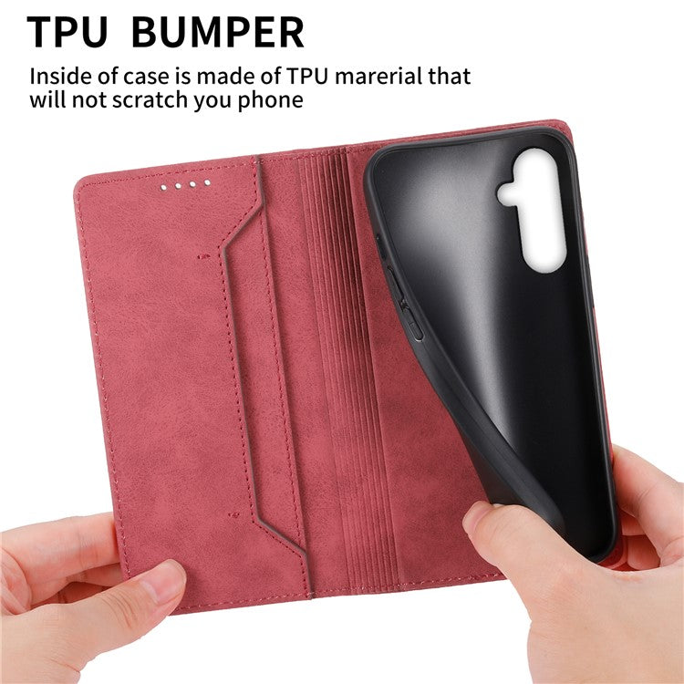 DF-05 For Samsung Galaxy M35 5G Wallet Case RFID Blocking PU Leather Phone Cover - Red