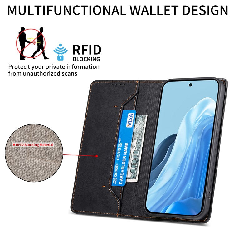 DF-05 For Samsung Galaxy M35 5G Wallet Case RFID Blocking PU Leather Phone Cover - Black