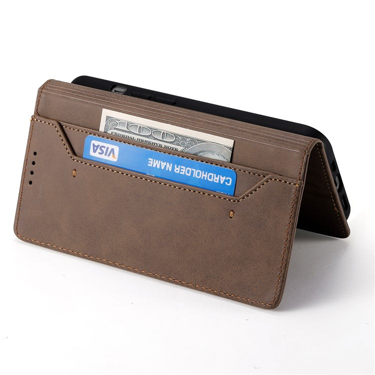 DF-05 For Samsung Galaxy M35 5G Wallet Case RFID Blocking PU Leather Phone Cover - Brown
