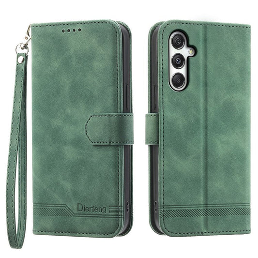 DIERFENG DF-03 For Samsung Galaxy M35 5G Leather Case Lines Imprint Wallet Phone Cover - Green