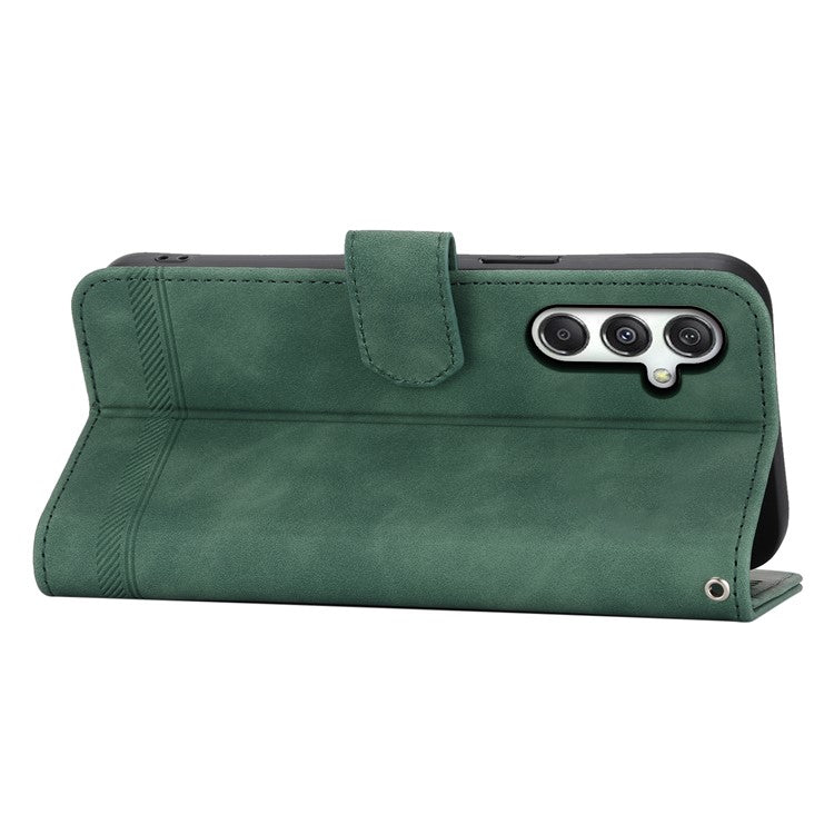 DIERFENG DF-03 For Samsung Galaxy M35 5G Leather Case Lines Imprint Wallet Phone Cover - Green