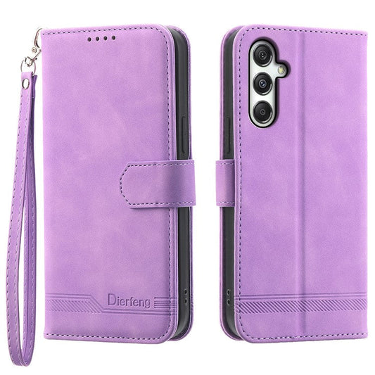 DIERFENG DF-03 For Samsung Galaxy M35 5G Leather Case Lines Imprint Wallet Phone Cover - Purple
