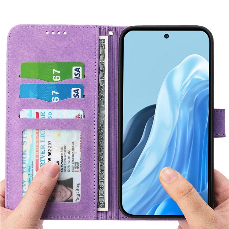 DIERFENG DF-03 For Samsung Galaxy M35 5G Leather Case Lines Imprint Wallet Phone Cover - Purple
