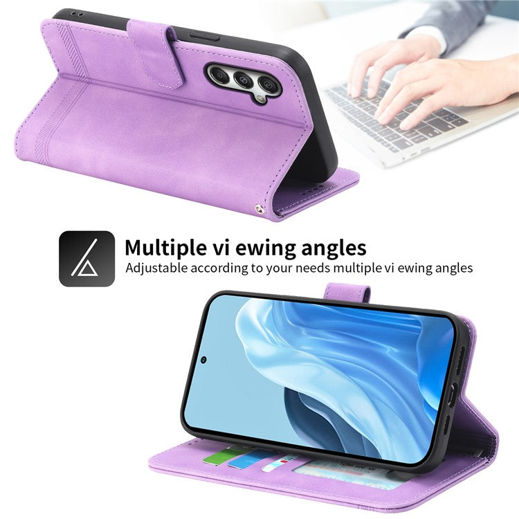 DIERFENG DF-03 For Samsung Galaxy M35 5G Leather Case Lines Imprint Wallet Phone Cover - Purple